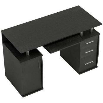 HOMCOM Escritorio de Ordenador 120x55 cm con Bandeja para Teclado 3 Cajones para Dormitorio Hogar Negro   Aosom España