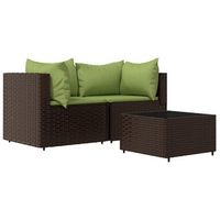 set muebles de jardin 3 piezas  mobiliario de jardin y cojines ratan sintetico marron