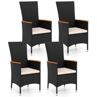 costway juego de 4 sillas de jardin de ratan negro con respaldo alto reposabrazos de madera de acacia y cojin acolchado de color crema para terraza porche o b