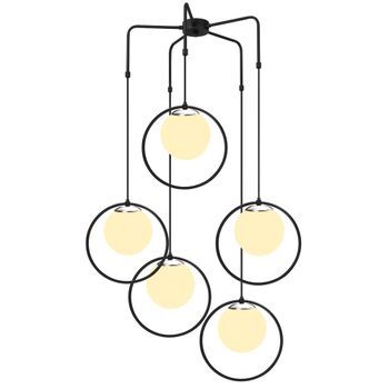 Lámpara De Techo Dolunay-4511 Blanco Negro Hierro Vidrio Diámetro 74x103 Cm