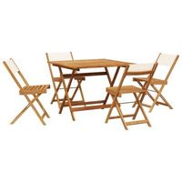 set de comedor de jardin 5 piezas  mueble de jardin tela madera maciza blanco crema