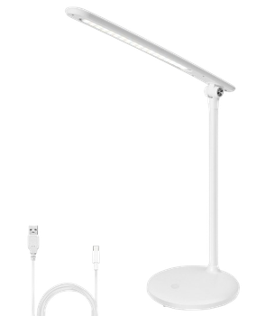 Aigostar lámpara escritorio LED, Flexo LED Escritorio de 3 Modos y 5 Niveles de brillo,  Lámpara plegable con 1m cable y Batería recargable, Función de memoria, control táctil, Blanco