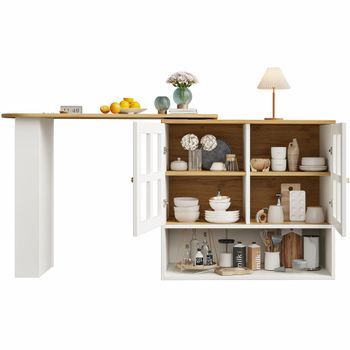 Aparador Bar Blanco Giratorio 360°, Extensible De 138 A 204 Cm