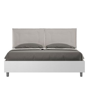 Cama Con Almacenaje 160x200fresno Blanco Cojines Cuero Sintético Gris Paloma Egos Annalisa