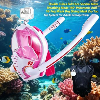 Máscara de Snorkel de Cara Completa con Doble Tubo, Modo de Respiración 180 °   Máscara de Buceo Panorámica Antivaho con Sistema Dry Top para Adultos y Adolescentes