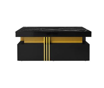 Mesa de centro con 2 cajones - tablero estampado de mármol - estilo escandinavo - negro