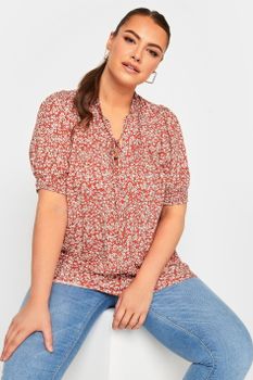 Yours Blusa Roja Y Blanca Floral, Mujer Curvy Y Tallas Grandes, Yours