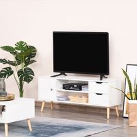 mueble de tv de melamina de madera homcom 120x28x44 cm - blanco