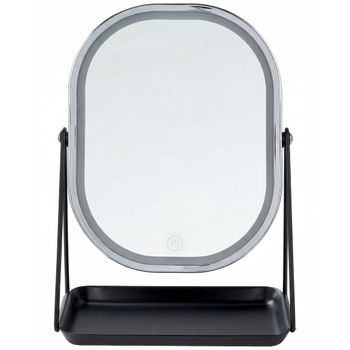 Espejo De Maquillaje Led De Metal Plateado Negro 20 X 32 Cm Tocador Dordogne