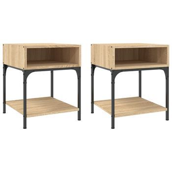 Pack 2 Uds Mesitas Noche | Mesa Auxiliar | Mesilla Madera Ingeniería Roble Sonoma 40x41x50 Cm