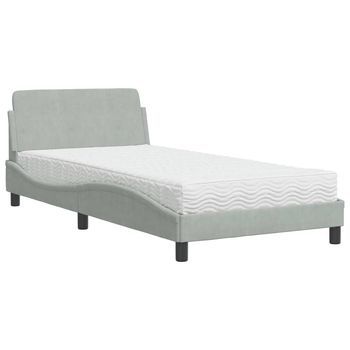 Cama Individual | Cama Para Adulto | Cama Con Colchón Dover Terciopelo Gris Claro 100x200 Cm