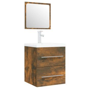 Mueble De Baño Con Lavabo Madera Contrachapada Roble Ahumado Vidaxl