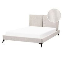 cama con somier moderno tapizado de pana somier de listones cabecero acolchado 140 x 200 cm beige claro melle