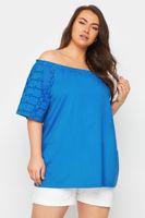 yours top azul bardot con mangas con calados mujer curvy y tallas grandes yours