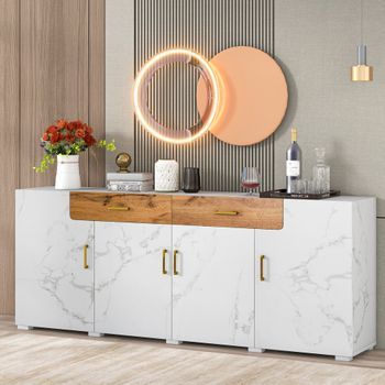 Aparador - Mueble De Almacenamiento - Mdf Y Partículas - Blanco Y Marrón (208x39.5x80cm)
