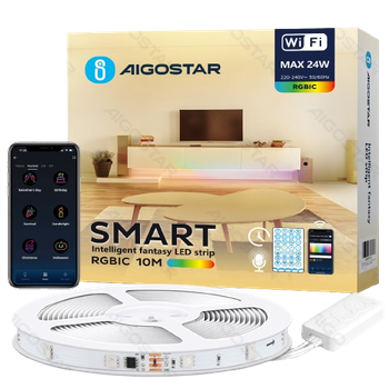 Aigostar Tira LED Alexa, RGBIC, 10M(30LEDs/M), 24W, Luces LED Alexa con Control Segmentado, Sincronización de Música y DIY Colores para Habitacion, Fiesta, Bricolaje, Decoración del Hogar, Gaming