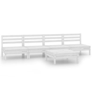 Conjunto De Muebles De Jardín 5 Uds | Mesa Y Sillas Madera Maciza De Pino Blanco