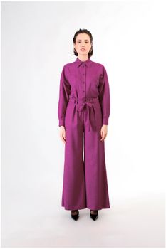 pantalón súper ancho con fajín hot pink