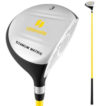 Costway 165CC Madera de Calle Junior #3 para Niños 8-10 Años Palo de Golf Individual con Eje de Fibra de Vidrio y Funda para Diestro 34'' Amarillo