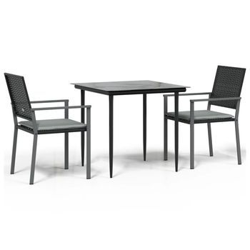 Juego Comedor Jardín 3 Uds | Conjunto Mueble Jardin Mesa Y Sillas Y Cojines Ratán Sintético Y Acero