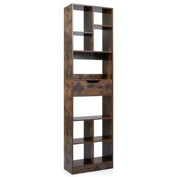 Costway Estantería 180cm con Cajón 10 Cubos 2 Antivuelco Almohadillas Antideslizantes para Salón Estudio Oficina Marrón Rústico