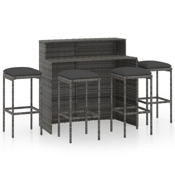 Conjunto De Muebles De Bar De Jardín De 5 Uds | Mesa Y Sillas Y Cojines Gris