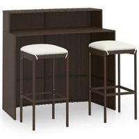 conjunto de muebles de bar para jardin 3 uds  mesa y sillas y cojines marron