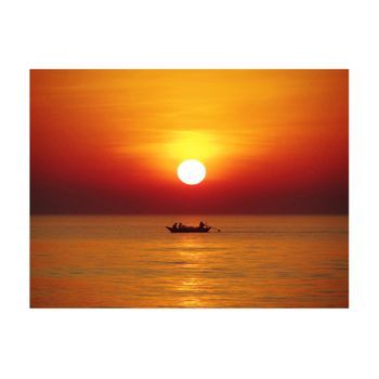 Papel Pintado 3d - Un Barco De Pesca A La Puesta Del Sol (350x270 Cm)