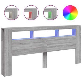 Cabecero Led Madera Ingeniería Gris Sonoma 220x18,5x103,5 Cm Vidaxl