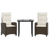 set comedor de jardin 3 uds  conjunto mueble jardin mesa y sillas y cojines ratan sintetico marron