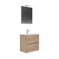 conjunto de mueble lova de bano con lavabo y espejo roble