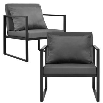 [casa.pro] 2 X Sillón Silla De Jardín 70 X  60 X 60 Cm Set De 2 Mueble De Jardín Para Exterior Negro