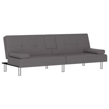 Sofá Cama Moderno | Cama Para Adulto Con Portavasos Cuero Sintético Gris