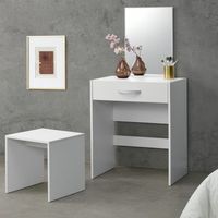 juego de tocador mesa de maquillaje con espejo y taburete - 132 x 63 x 39 cm - mesa cosmetica con cajon - silla peine de salon - blanco encasa