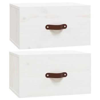 Pack 2 Uds Mesitas De Noche | Mesa Auxiliar | Mesilla De Pared Blanco 40x29,5x22 Cm