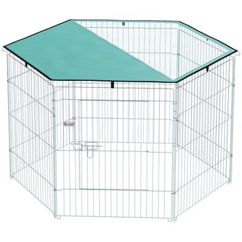 PawHut Parque para perros, corral 6 paneles con techo, modular y plegable, corral portátil 76H cm con puerta plata verde