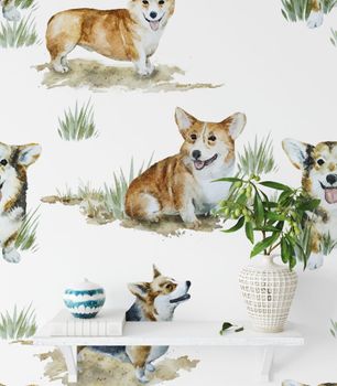 Papel Pintado Corgi, papel auténtico, 200x280cm, 8 hojas