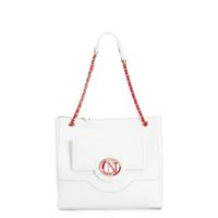bolso shopping con accesorio de esmalte ovalado y cadena roscada cream taglia unica