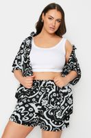 limited collection pantalon corto blanco y negro floral con lino mujer curvy y tallas grandes limited collection