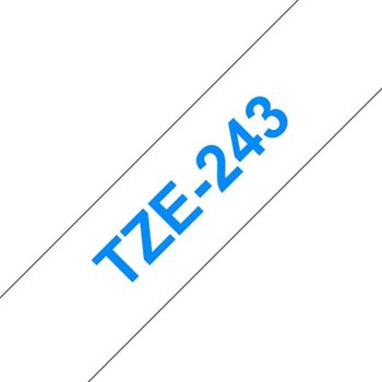 Cinta Brother TZe-243 Azul sobre blanco 18 mm x 8 m laminada para rotuladora