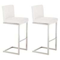 juego de 2 taburetes de bar de diseno moderno soporte de acero inoxidable asiento de pvc blanco 100004385
