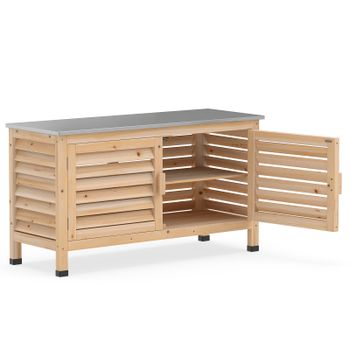 Costway Armario de Abeto con Puertas Lamas Encimera Inoxidable 109 x 40,5 x 61,5 cm Estantes para Terraza Jardín Color Natural