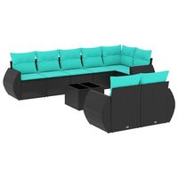 conjunto de sofa de jardin de 9 piezas con cojines de poliratan negro vidaxl