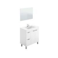 mueble de bano con lavabo ceramico y espejo integrado