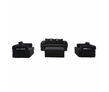 Sofá modular 4 plazas - incluye puf, marco de metal resistente, bolsillo lateral, 4 cojines cómodos - negro
