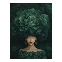cuadro mujer con flores verdes alu dibond 15x20