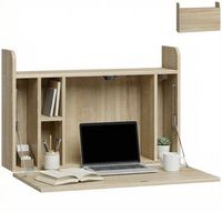 escritorio mural plegable de tablero de particulas  homcom  77 x 20 x 51 cm  roble claro