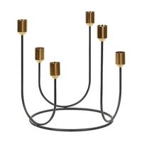 candelabro de metal negro y dorado 25 cm portavelas forma redonda decoracion moderna panay