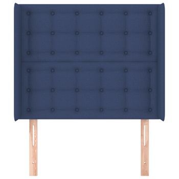 Cabecero Cama Mueble De Dormitorio Con Orejas De Tela 83 X 16 X 118/128 Cm Azul M02_0003076
