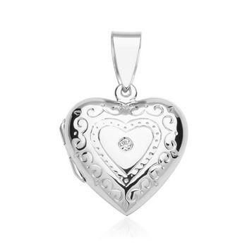 Relicario forma corazón colgante plata circonita